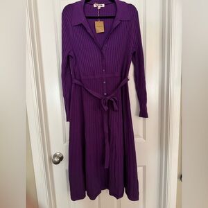 Boden Purple Ribbed Knit Dress 16-18